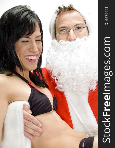 lady with santa man with white background. lady with santa man with white background