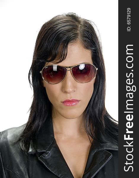 Portrait of women with sunglasses and leather jacket. Portrait of women with sunglasses and leather jacket