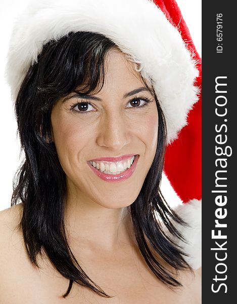 Portrait of happy female with santa cap. Portrait of happy female with santa cap