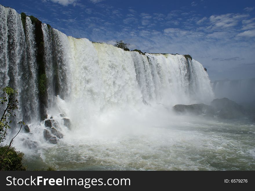 Iguassu Falls with blue sky, Brazil