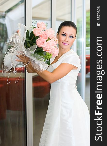 Young bride Girl with roses for your design