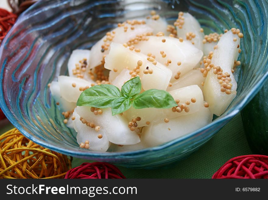 A fresh salad of cucumbers with some spices