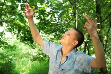 Guy With Rised Hands Like A Director Of Birds Stock Photos Guy With Rised Hands Like A Director Of Birds Stock Photos