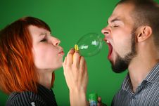 Girl Blows Soap Bubble Stock Photo Girl Blows Soap Bubble Stock Photo