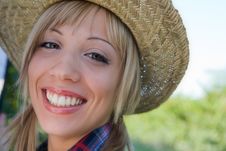 Closeup Portrait Of A Happy Young Peasant Woman Stock Photo