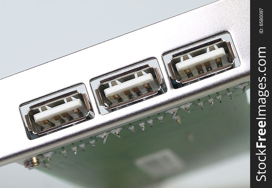 Closeup of computer USB ports