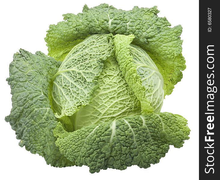 Nice fresh green cabbage isolated over white with clipping path