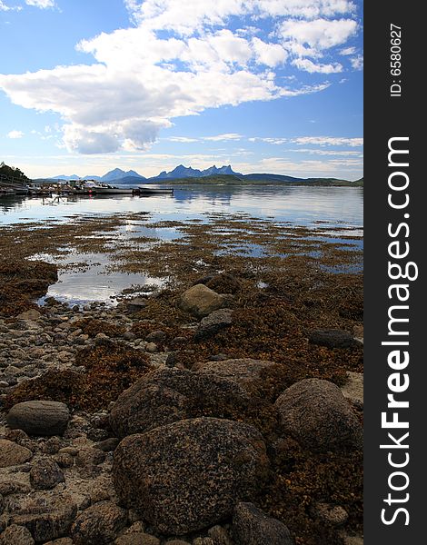 Norway scenery with beautiful mountains and sea