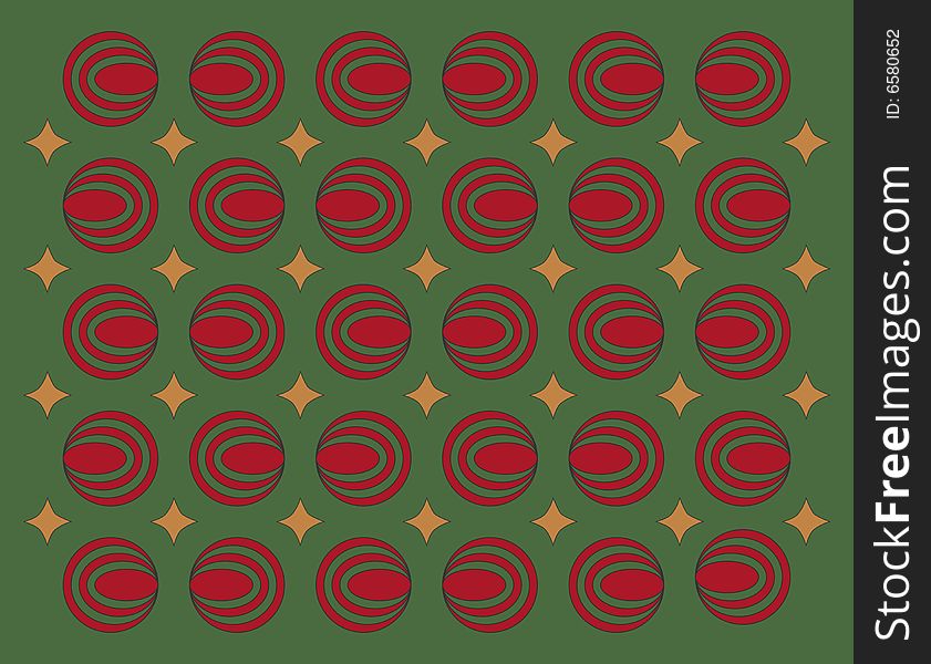 Decorative red oval designs and gold stars on a green background. Decorative red oval designs and gold stars on a green background.