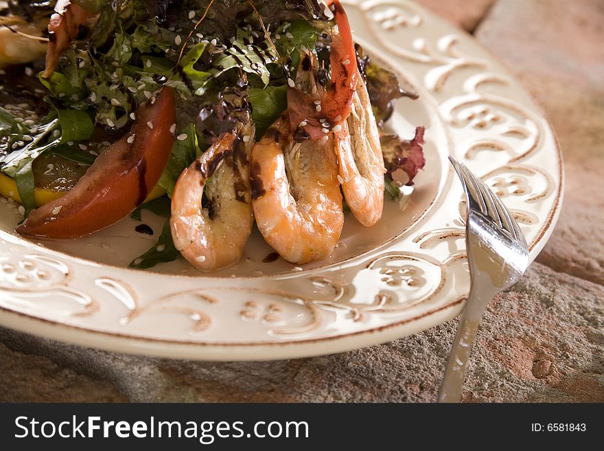 Shrimp, Prawn salad, with Olives and pepper.
Shallow depth of field, editorial look. Shrimp, Prawn salad, with Olives and pepper.
Shallow depth of field, editorial look