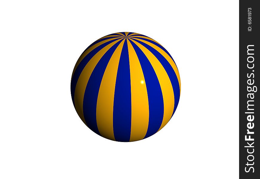 An image of a beach ball with blue and yellow stripes.