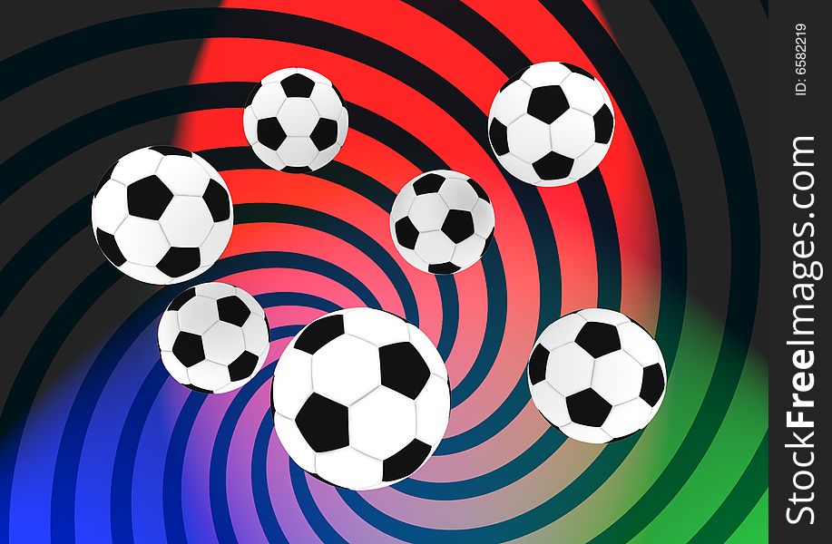 Soccer balls with retro multicolor background