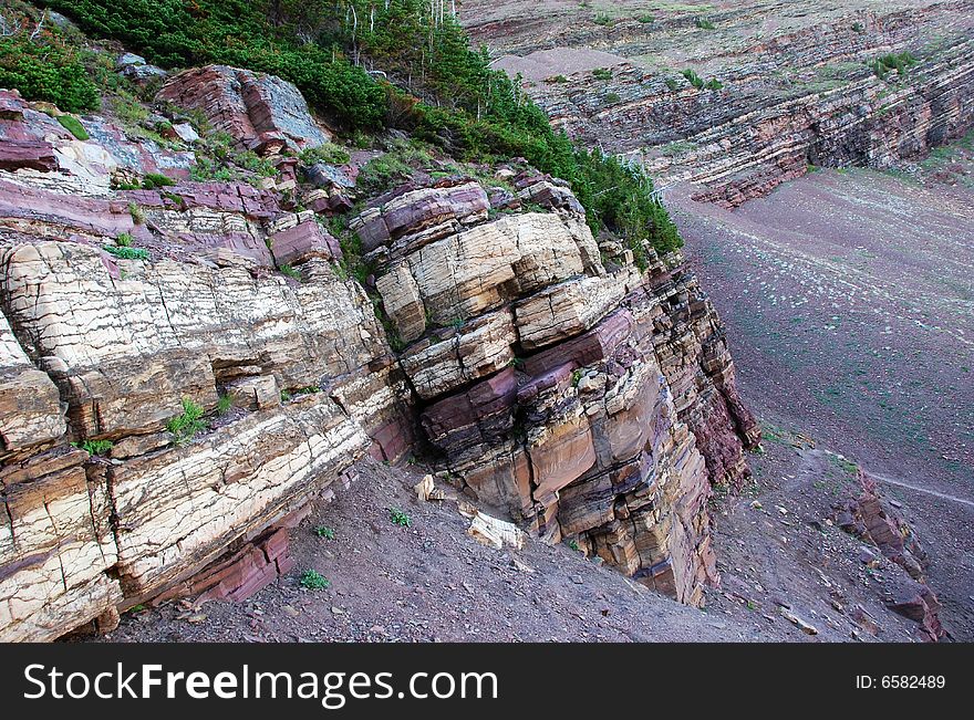Colorful rocks seen from Carthew-Alderson Trail in Waterton National Park Alberta Canada