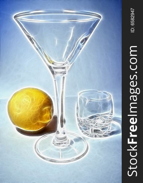 Abstract scene of the glass liquor-glass and lemon