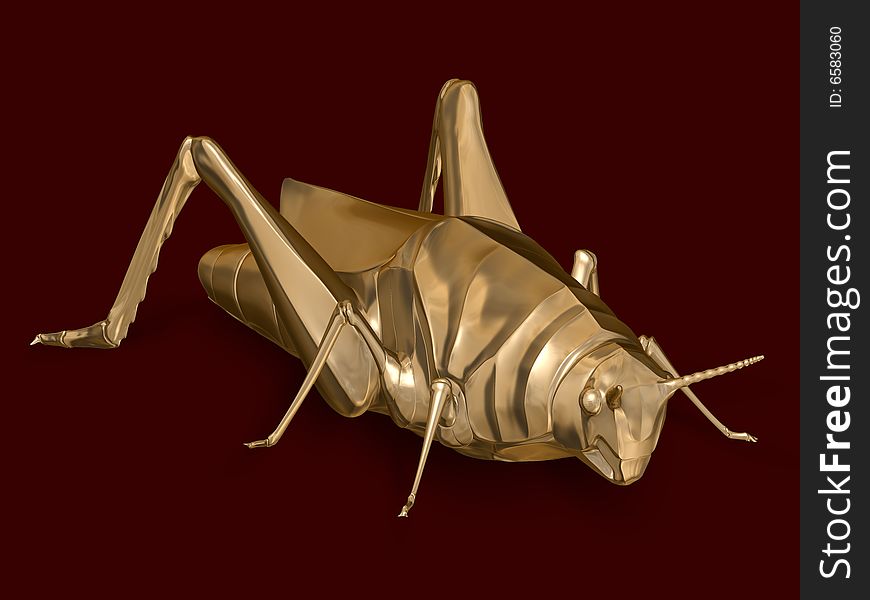 The metal grasshopper on a ground, 3D rendering