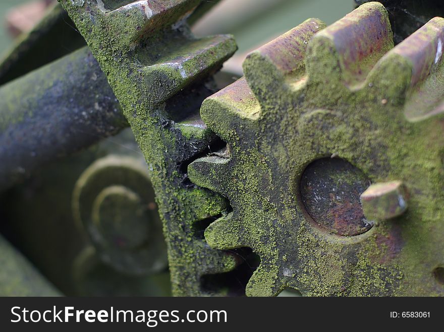 Two rusty cogwheels, industrial symbol