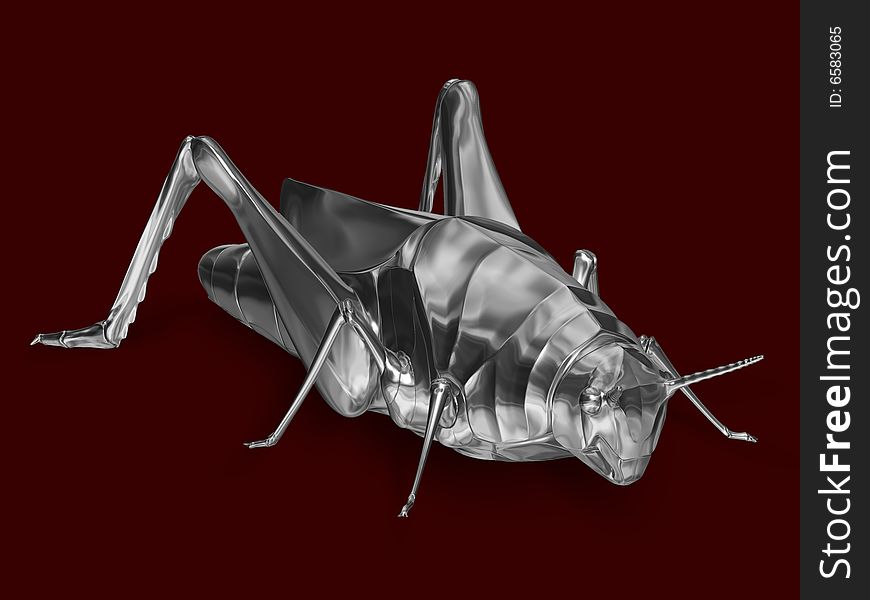 The metal grasshopper on a ground, 3D rendering