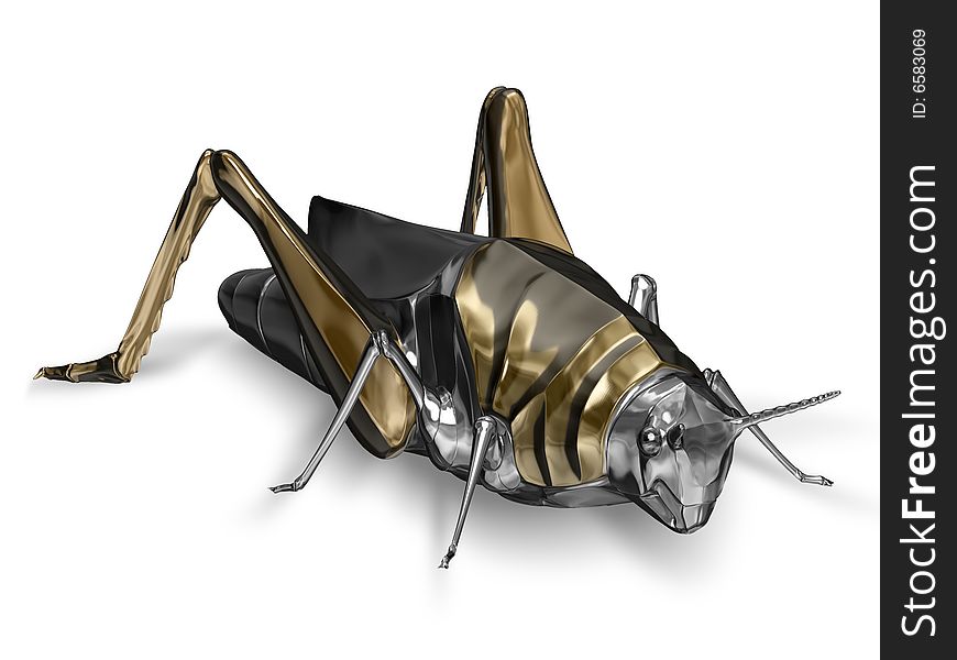 The metal grasshopper on a ground, 3D rendering
