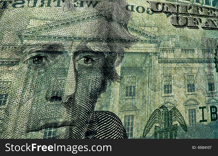 Macro picture of portrait of president on twenty dollar banknote. Macro picture of portrait of president on twenty dollar banknote.