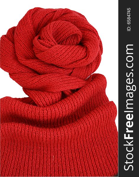 The knitted red scarf.autumn fashion