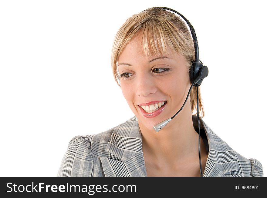 Business woman with headset.