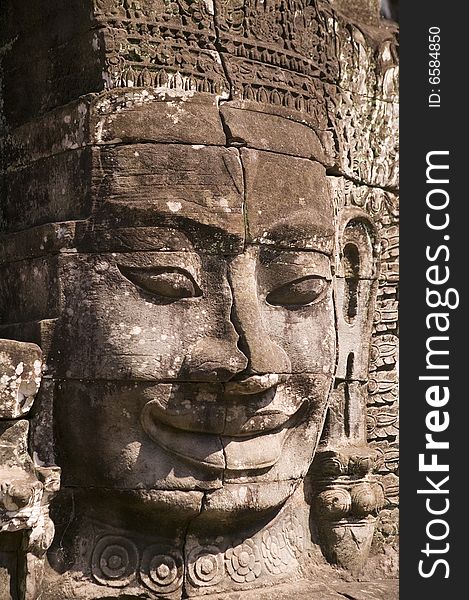 There are faces of the Cambodian King at Bayon Temple in Siem Reap.