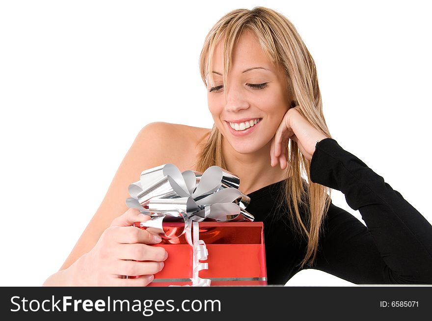 Young beautiful girl with red gift