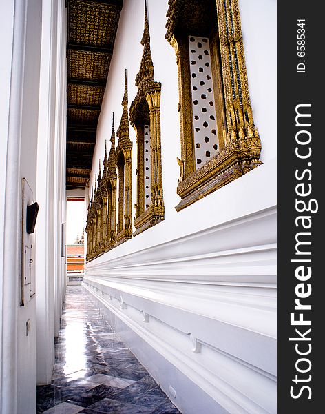 Luxury palace corridor in thailand style temple