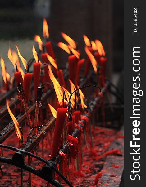 Candle in shuang-gui tang temple ï¼Œwhich is  an well-known Buddhist holy site, near the Three Gorges of the Yangtze River.It is  also a major tourist destination in chongqing city.