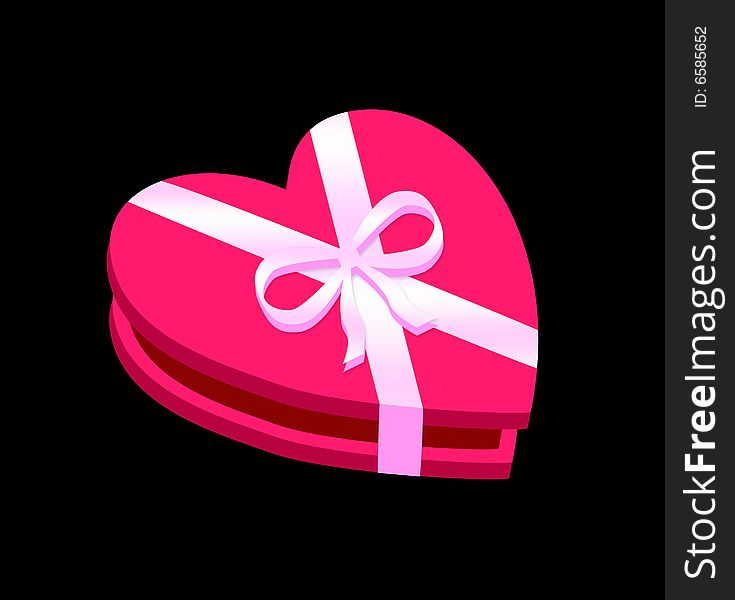 Heart shaped red box with ribbon on the black background. Heart shaped red box with ribbon on the black background