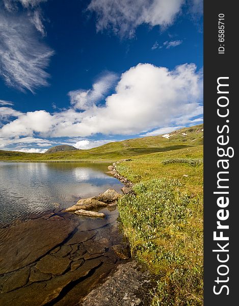 Mountain lake up in the mountains of northern norway