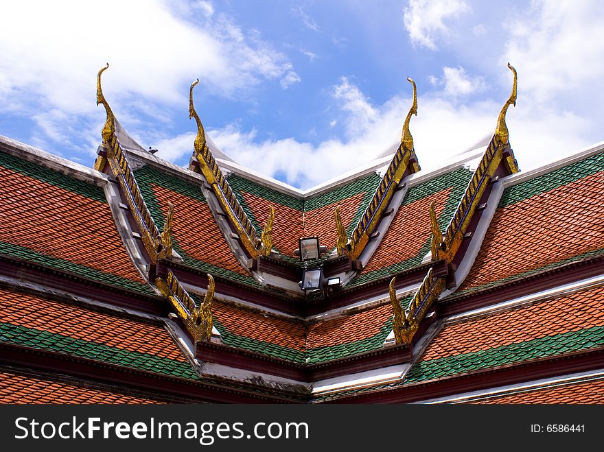 Golden roof with pattern in grand palace bangkok