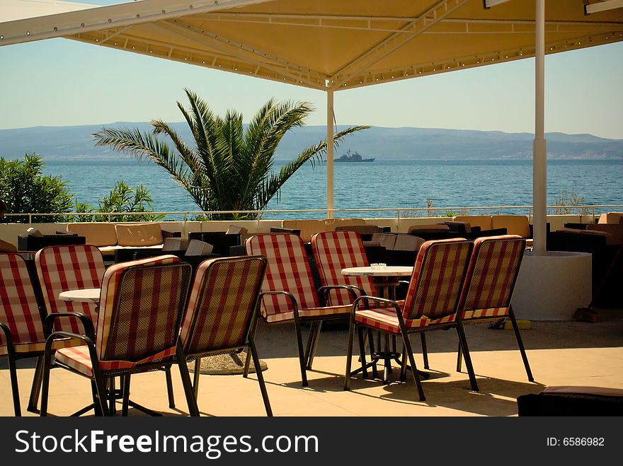 Open air cafe and bar lounge with amazing sea view