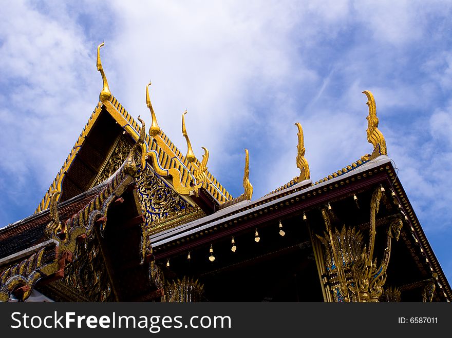 Golden roof with pattern in grand palace bangkok