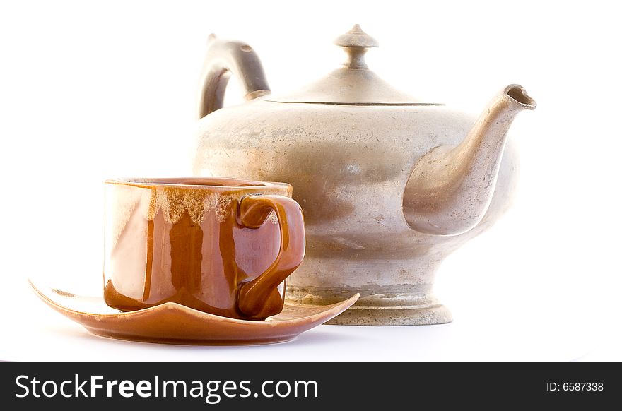 Kettle and pip kin tea isolated on white background