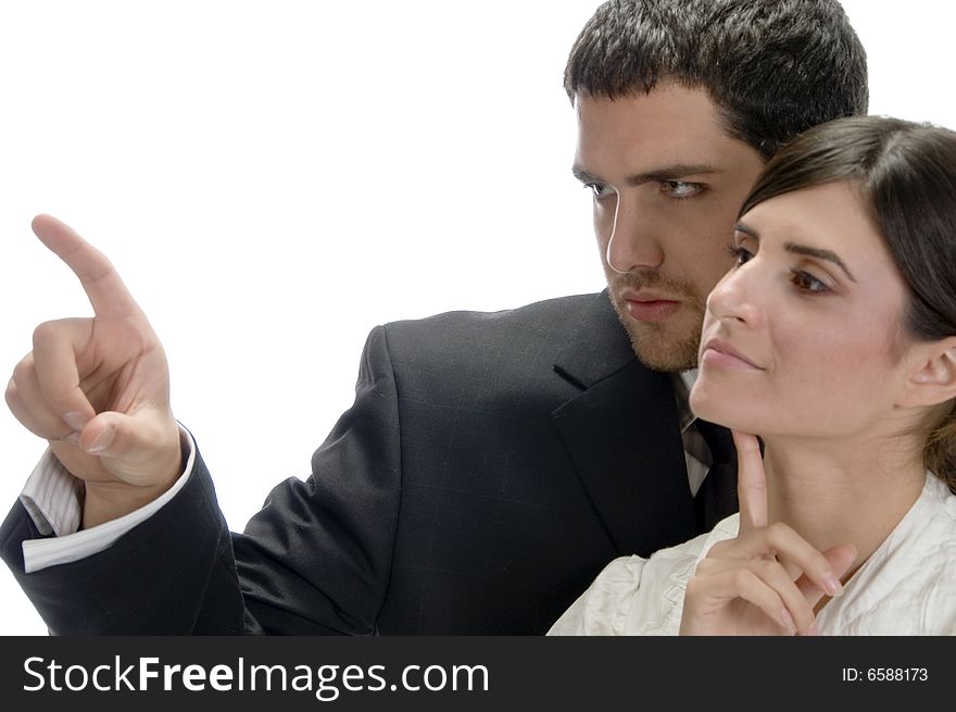 Portrait of business couple on an isolated white background