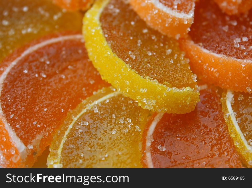 Close up of the different citrus slices.