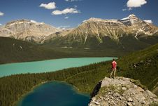 Young Man Standing On Boulder Above Lakes Stock Image