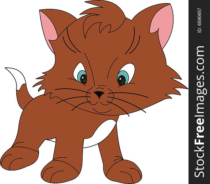 Illustration, a brown kitten on a white background. Illustration, a brown kitten on a white background