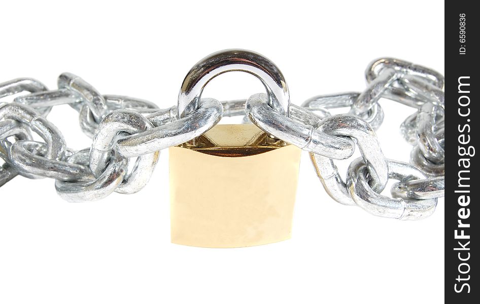 Padlock and chain isolated on white