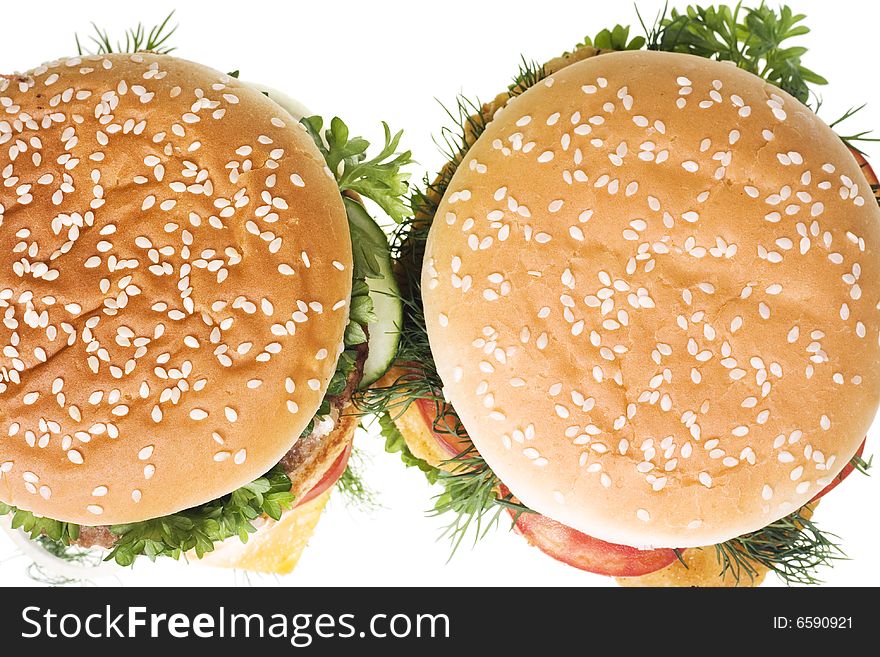 Cheeseburgers isolated on white background.