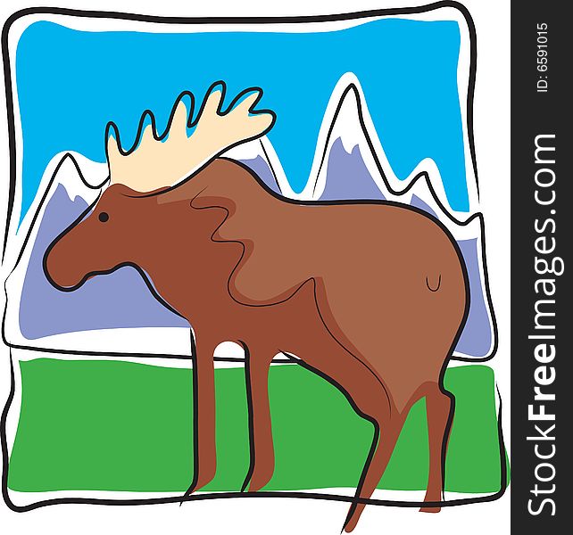 A single moose standing in a mountainous landscape. A single moose standing in a mountainous landscape