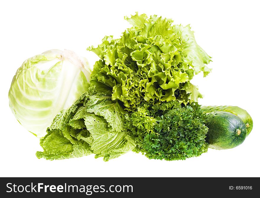 Fresh green vegetables isolated on white background. Fresh green vegetables isolated on white background.