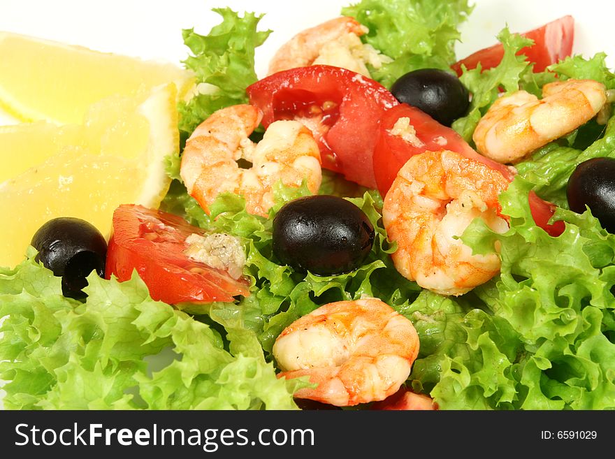 Sea food and vegetables in salad. Delicious cuisine. Sea food and vegetables in salad. Delicious cuisine.