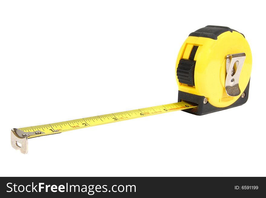 Yellow measuring tape isolated on a white background