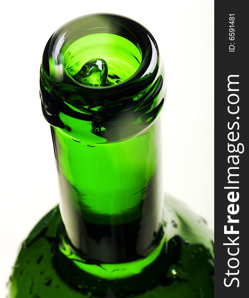 Green bottle on white background