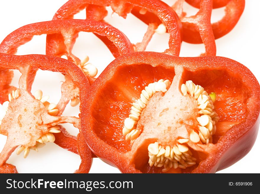 Sliced red pepper isolated on  white