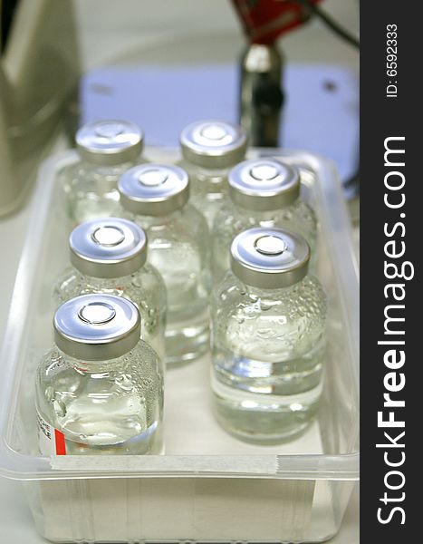 Laboratory analysis tools with glass bottles. Laboratory analysis tools with glass bottles