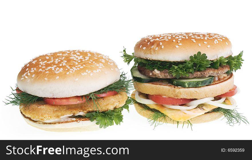 Cheeseburgers isolated on white background.