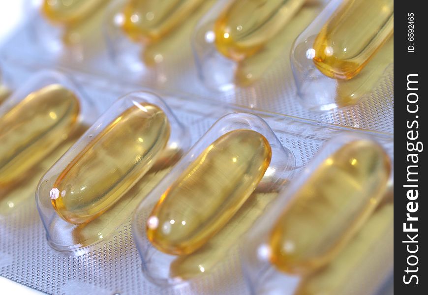 Closeup shot of omega-3 (salmon oil) pills. Closeup shot of omega-3 (salmon oil) pills